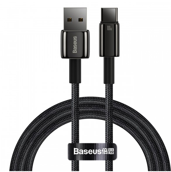 Baseus Tungsten Gold-kabel USB-A - USB-C 480Mb/s 100W 1m svart (CAWJ000001)