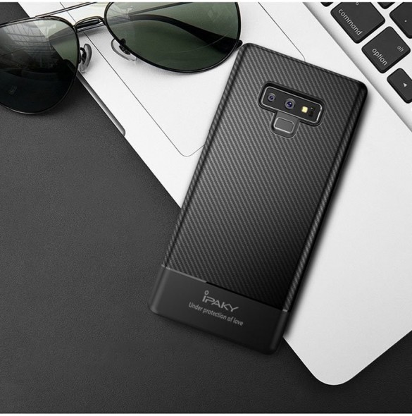 iPaky Carbon Fiber Flexibelt Cover TPU Väska till Samsung Galaxy Note 9 N960 - Svart
