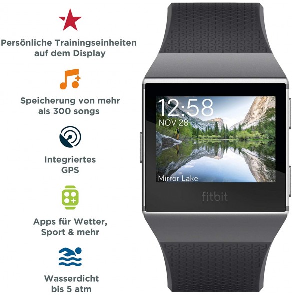 Ionic Fitbit Smartklocka med coachning, pulsmätare, GPS och musik - Grå