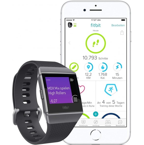 Ionic Fitbit Smartklocka med coachning, pulsmätare, GPS och musik - Grå