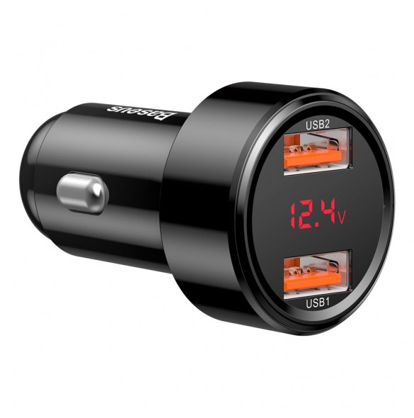 Baseus Magic Series Dual QC Billaddare med digital display 2x USB QC3.0 45W 6A - Svart
