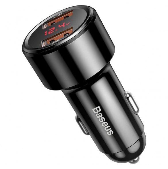 Baseus Magic Series Dual QC Billaddare med digital display 2x USB QC3.0 45W 6A - Svart