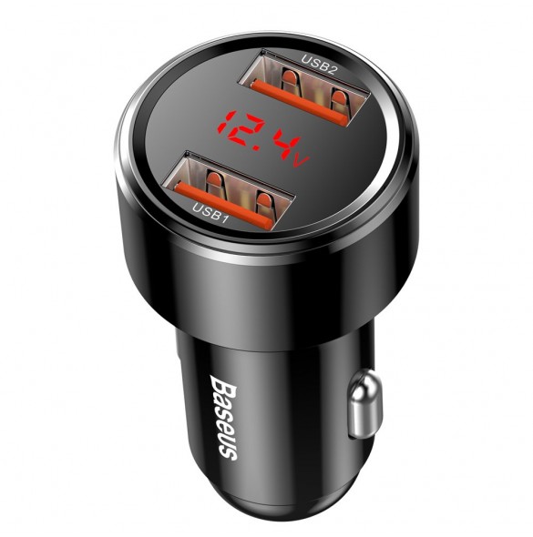 Baseus Magic Series Dual QC Billaddare med digital display 2x USB QC3.0 45W 6A - Svart