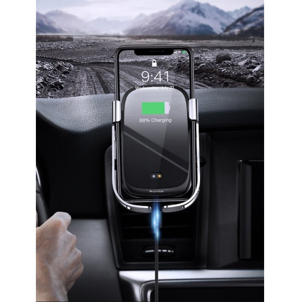 Baseus Rock Smart Vehicle Bracket Wireless Charger10W with Infrared -Black (WXHW01-01)