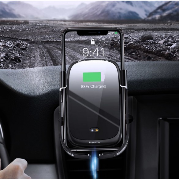 Baseus Rock Smart Vehicle Bracket Wireless Charger10W with Infrared -Black (WXHW01-01)
