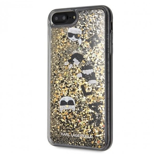 Karl Lagerfeld hårt fodral Liquid Glitter KLHCI8LROGO iPhone 7 Plus / 8 Plus - Guld Svart