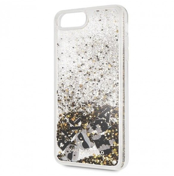 Karl Lagerfeld hårt fodral Liquid Glitter KLHCI8LROGO iPhone 7 Plus / 8 Plus - Guld Svart