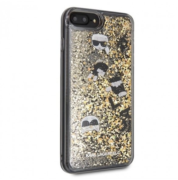 Karl Lagerfeld hårt fodral Liquid Glitter KLHCI8LROGO iPhone 7 Plus / 8 Plus - Guld Svart