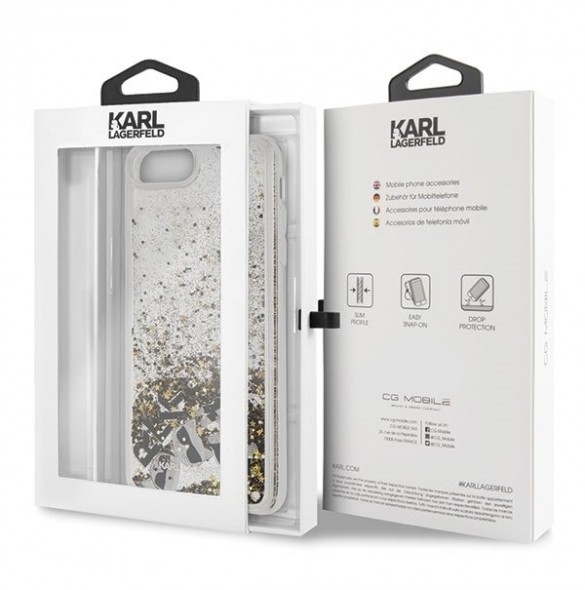 Karl Lagerfeld hårt fodral Liquid Glitter KLHCI8LROGO iPhone 7 Plus / 8 Plus - Guld Svart