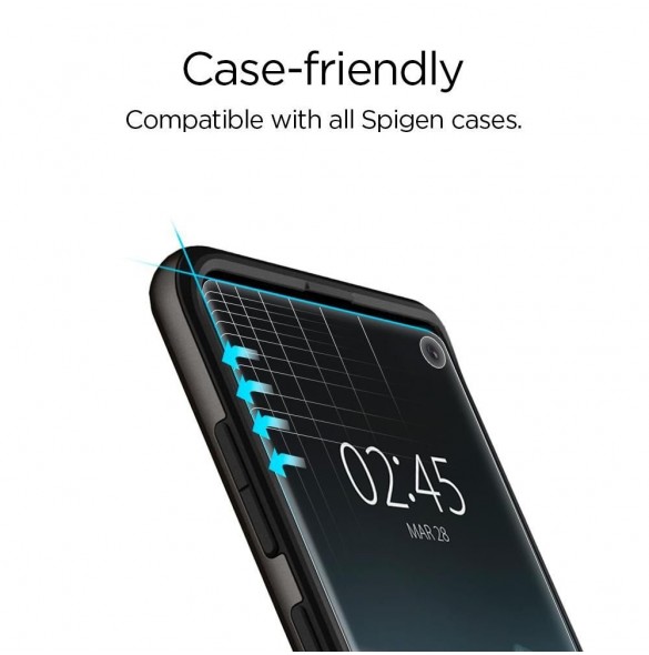 Din telefon skyddas av denna skyddande fil från SPIGEN.
