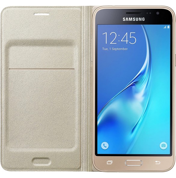 Samsung EF-WJ320PFE Wallet Cover Bookcase med kortplats för Samsung Galaxy J3 2016 - Guld