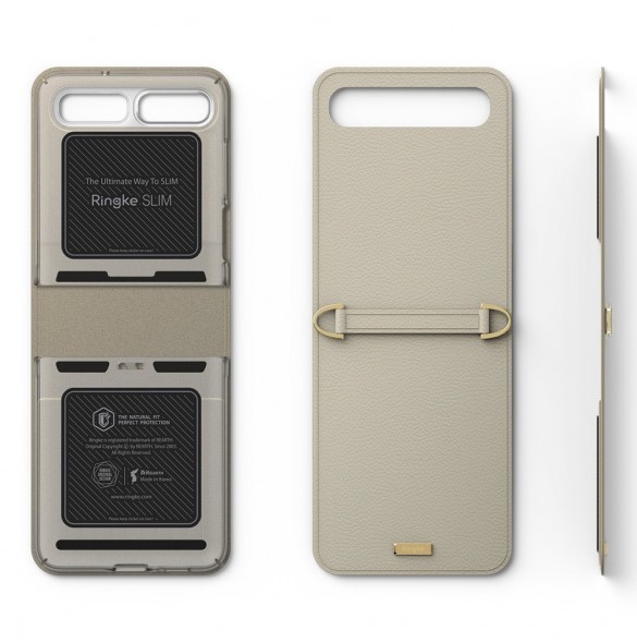 Ringke Folio Signature äkta läderfodral med lock och axelrem för Samsung Galaxy Z Flip - Grä(FOSG0004)
