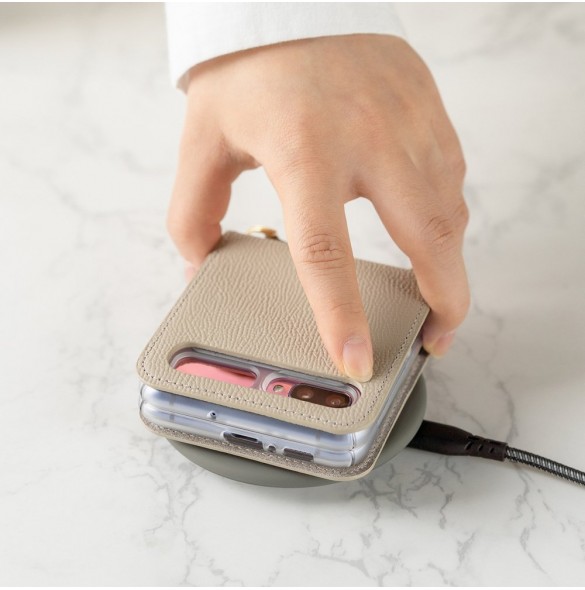 Ringke Folio Signature äkta läderfodral med lock och axelrem för Samsung Galaxy Z Flip - Grä(FOSG0004)