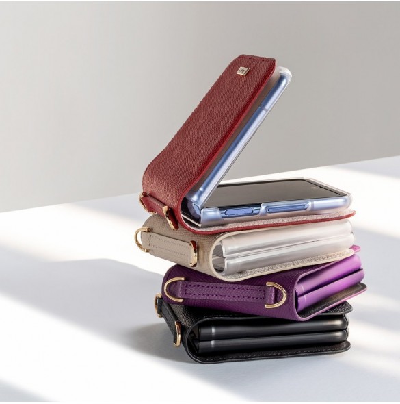 Ringke Folio Signature äkta läderfodral med lock och axelrem för Samsung Galaxy Z Flip - Grä(FOSG0004)