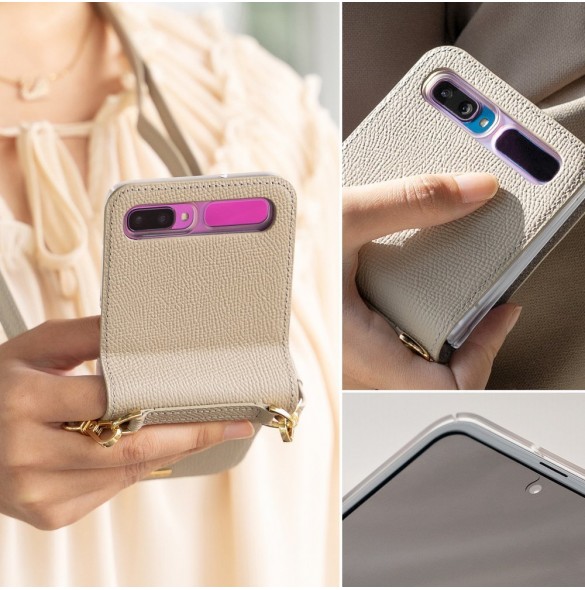 Ringke Folio Signature äkta läderfodral med lock och axelrem för Samsung Galaxy Z Flip - Grä(FOSG0004)