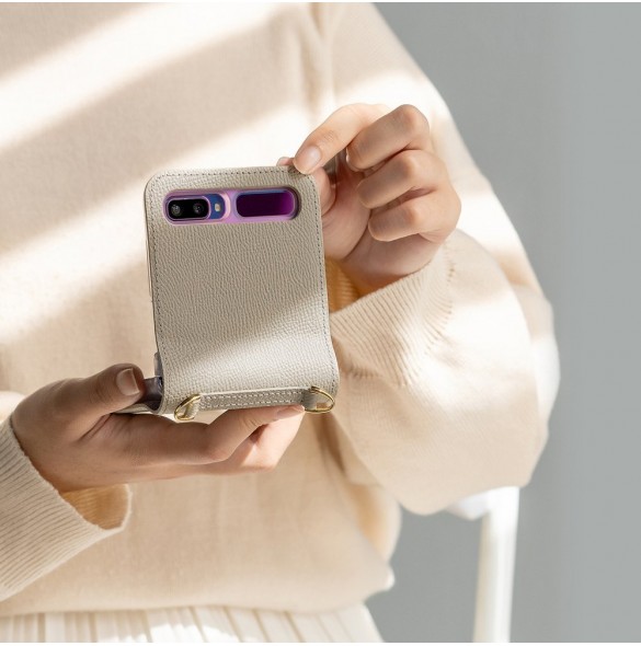 Ringke Folio Signature äkta läderfodral med lock och axelrem för Samsung Galaxy Z Flip - Grä(FOSG0004)