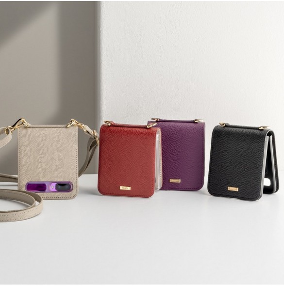 Ringke Folio Signature äkta läderfodral med lock och axelrem för Samsung Galaxy Z Flip - Grä(FOSG0004)