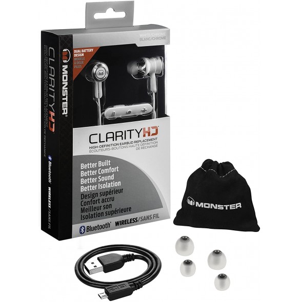Monster Clarity HD In-Ear Bluetooth Wireless Headphones - Vit (137031)