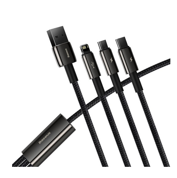 - Utgång: MicroUSB + Lightning + USB-C