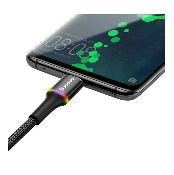 Baseus Halo USB-C data- och laddningskabel med massiv nylonfläta.