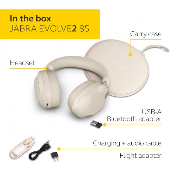 Jabra Evolve2 85 Wireless PC Headset – Noise Cancelling Microsoft Teams Certified Stereo Headphones - Beige