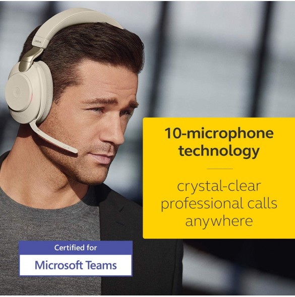 Jabra Evolve2 85 Wireless PC Headset – Noise Cancelling Microsoft Teams Certified Stereo Headphones - Beige
