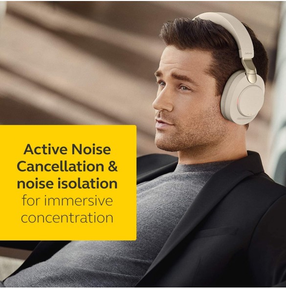 Jabra Evolve2 85 Wireless PC Headset – Noise Cancelling Microsoft Teams Certified Stereo Headphones - Beige