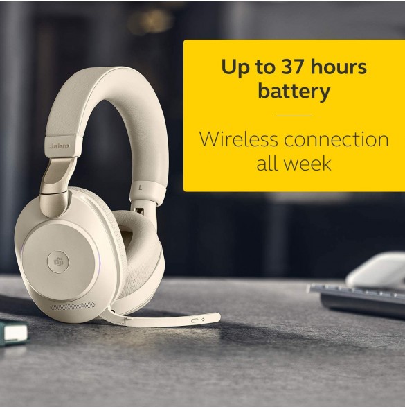 Jabra Evolve2 85 Wireless PC Headset – Noise Cancelling Microsoft Teams Certified Stereo Headphones - Beige