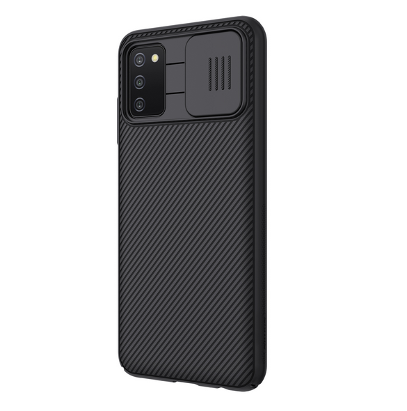 Svart och väldigt stilrent skal Samsung Galaxy A03s.