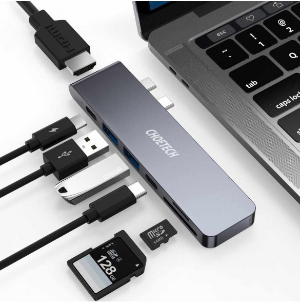 Utgång: HDMI (4K UHD @ 30Hz), USB Typ C, Thunderbolt 3 - 40 Gbps / 100W, 2 x USB 3.0 (5 Gbps), TF-kortläsare, SD-kortläsare