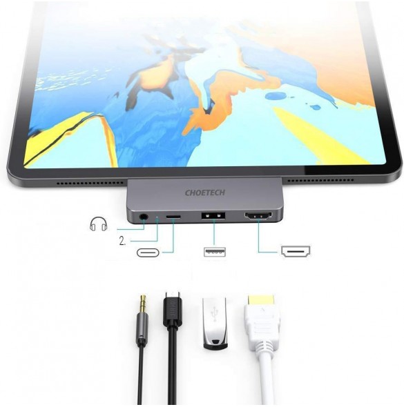 Utgång: HDMI (4K UHD @ 60Hz), 3,5 mm minijack, USB Type C 60W PD, USB 2.0