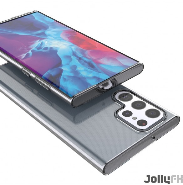 Genomskinligt och väldigt stilrent skal Samsung Galaxy S22 Ultra.