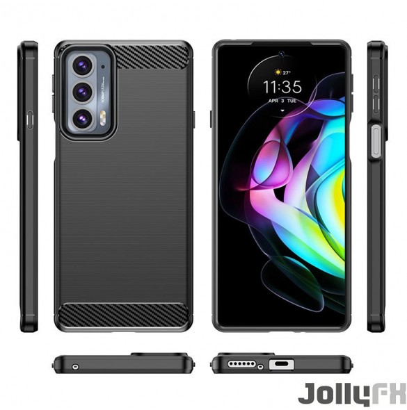 Svart och väldigt stilrent skal Motorola Moto Edge 20.