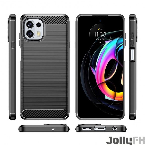 Svart och väldigt stilrent skal Motorola Moto Edge 20 Lite.