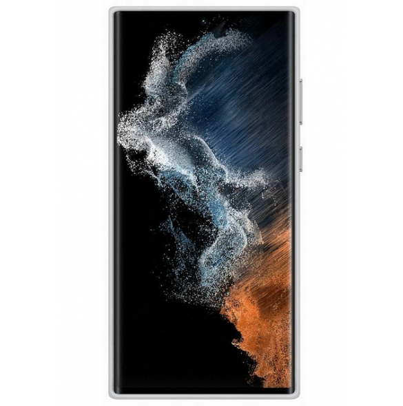 Ljusgrått och väldigt stilrent skal Samsung Galaxy S22 Ultra.