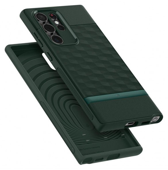 Midnattsgrönt och väldigt stilrent skal till Samsung Galaxy S22 Ultra.