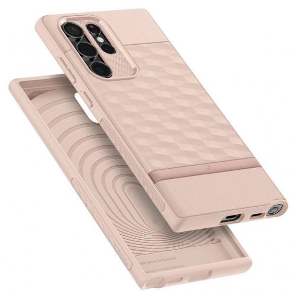 Indi rosa och väldigt stilrent skal till Samsung Galaxy S22 Ultra.