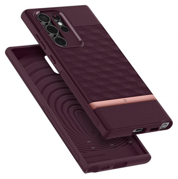 Vinröd och väldigt stilrent skal till Samsung Galaxy S22 Ultra.