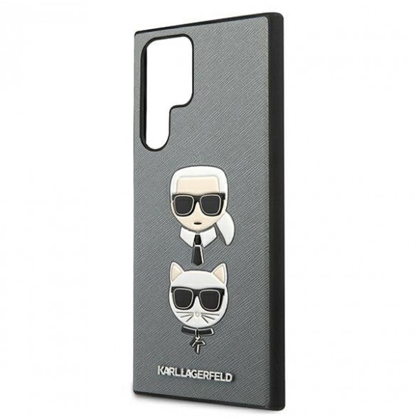 Karl Lagerfeld Saffiano Karl & Choupette Head Samsung Galaxy S22 Ultra - Silver KLHCS22LSAKICKCSL