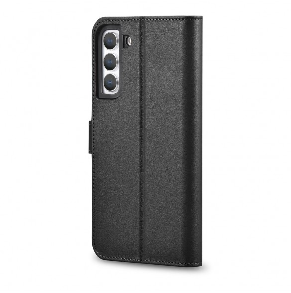 iCarer Haitang elegant skalfodral med flik och stativfunktion för Samsung Galaxy S22 - Svart - AKSM04BK