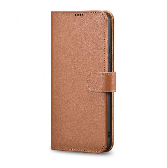 iCarer Haitang elegant skalfodral med flik och stativfunktion för Samsung Galaxy S22 - Brun - AKSM04BN