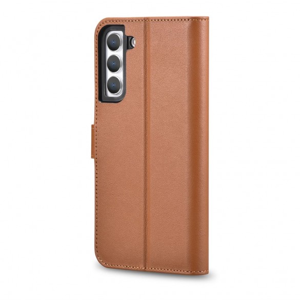 iCarer Haitang elegant skalfodral med flik och stativfunktion för Samsung Galaxy S22 - Brun - AKSM04BN