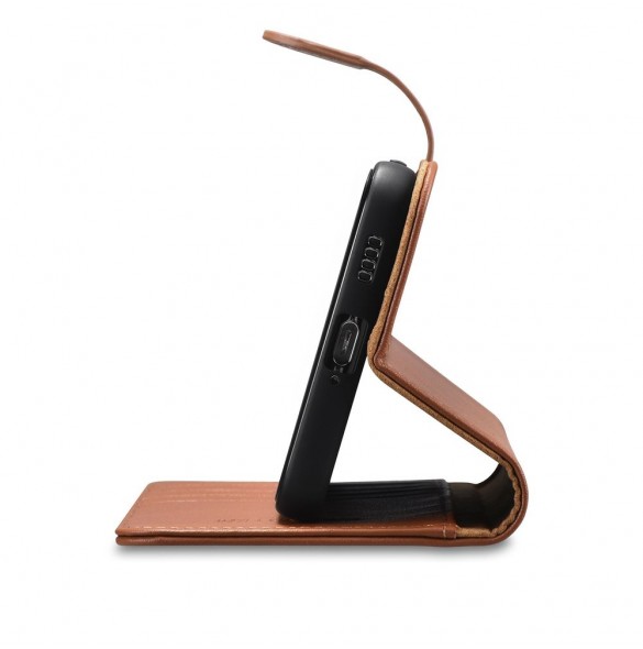 iCarer Haitang elegant skalfodral med flik och stativfunktion för Samsung Galaxy S22 - Brun - AKSM04BN