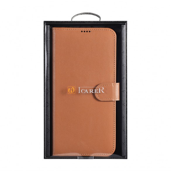iCarer Haitang elegant skalfodral med flik och stativfunktion för Samsung Galaxy S22 - Brun - AKSM04BN