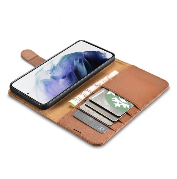 iCarer Haitang elegant skalfodral med flik och stativfunktion för Samsung Galaxy S22 - Brun - AKSM04BN
