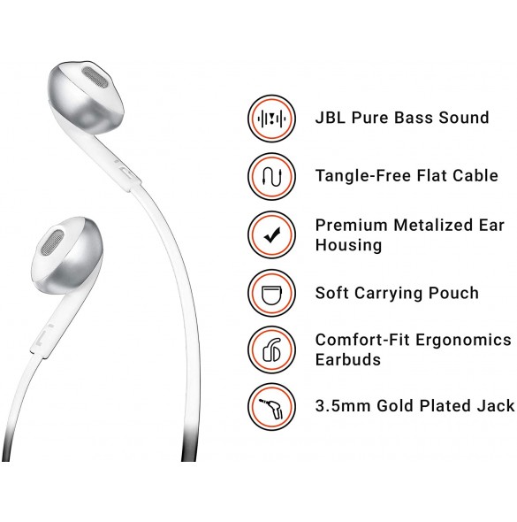 JBL T205  In-Ear Headphones with In-Line Microphone - Vit