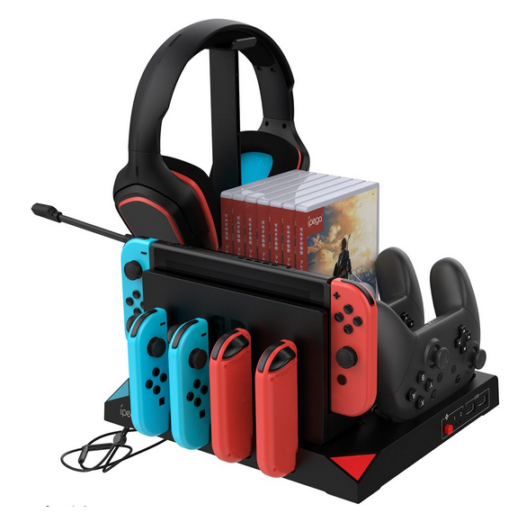 - magnetiska adaptrar för Pro Controllers
- 2x USB-utgång för anslutning av kringutrustning för spel