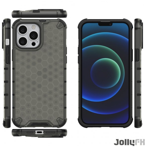 JollyFX Honeycomb fodral pansrat skal med en gelram för iPhone 13 Pro Max - Svart