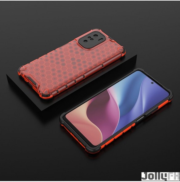 JollyFX Honeycomb fodral pansarfodral med en gelram för Xiaomi Redmi K40 Pro Plus / K40 Pro / K40 / Poco F3 - Röd