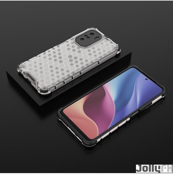 JollyFX Honeycomb fodral pansarfodral med en gelram för Xiaomi Redmi K40 Pro Plus / K40 Pro / K40 / Poco F3 - Genomskinlig